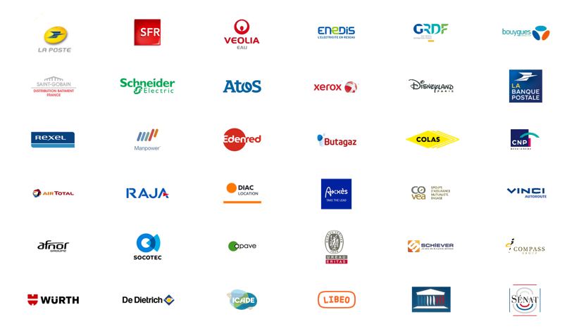 36 organisations clientes de Maileva : La Poste, SFR, Veolia, Enedis, GRDF, Bouygues Telecom, Saint-Gobain, Schneider Electric, Atos, Xerox, Disneyland Paris, La Banque Postale, Rexel, Manpower, Edenred, Butagaz, Colas, CNP Assurances, Air Total, RAJA, DIAC Location, Axxès, Covéa, Vinci Autoroutes, Afnor, Socotec, Apave, Bureau Veritas, Schiever, Compass Group, Würth, De Dietrich, Icade, Libeo, Assemblée nationale, Sénat